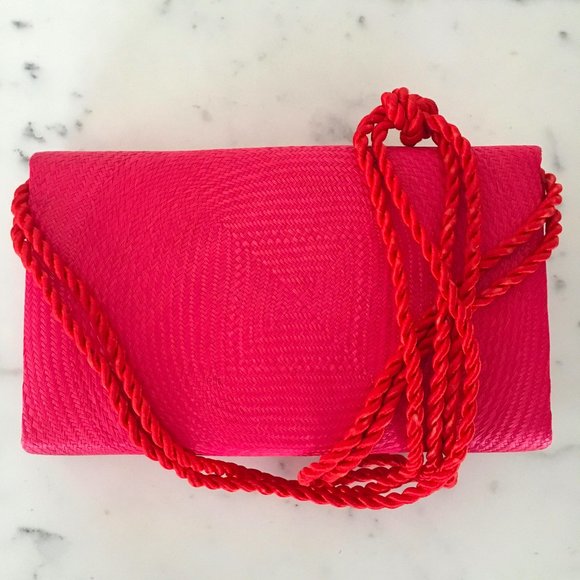 Vintage Fuschia Straw Clutch Bag with Abalone Trim - Picture 8 of 8
